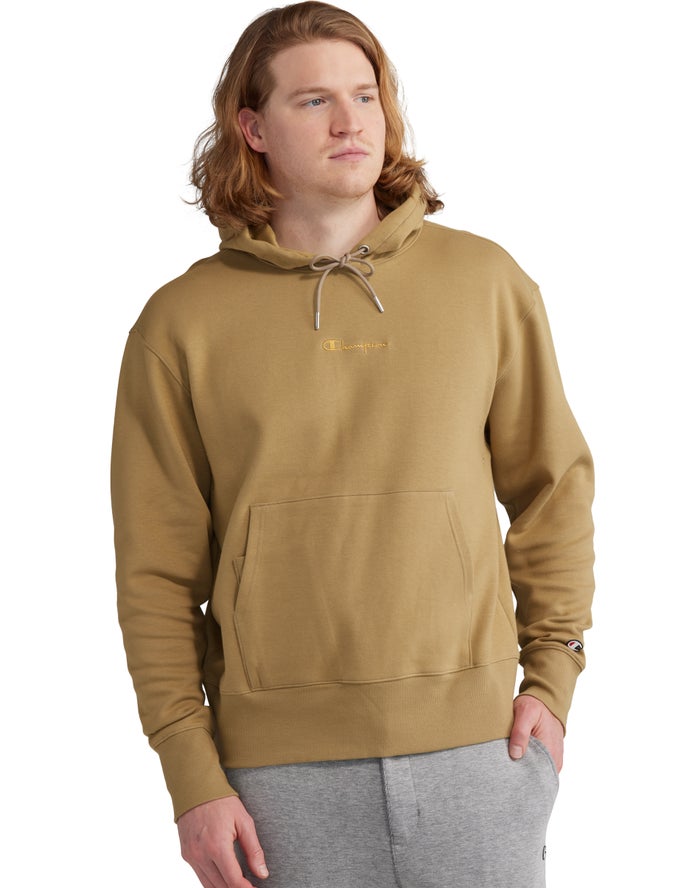 Champion Mens Hoodie NZ - Tech Weave Script Logo Khaki ( 5218-TMDOH )